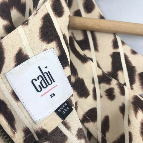 CAbi Leopard Print Sleeveless Top Blouse Striped Cutout Bow size XS - Picture 5 of 5